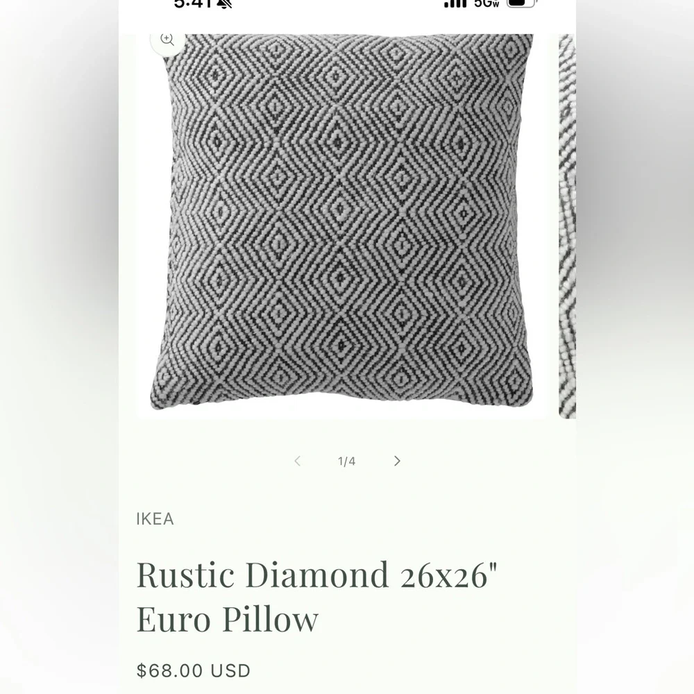 IKEA Rustic Diamond Euro Pillow Sham 26” in Black and White